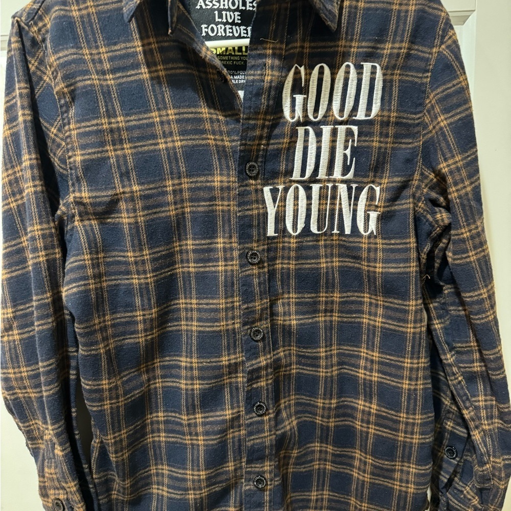 Plaid Button-Up Shirt by Assholes live Forever
